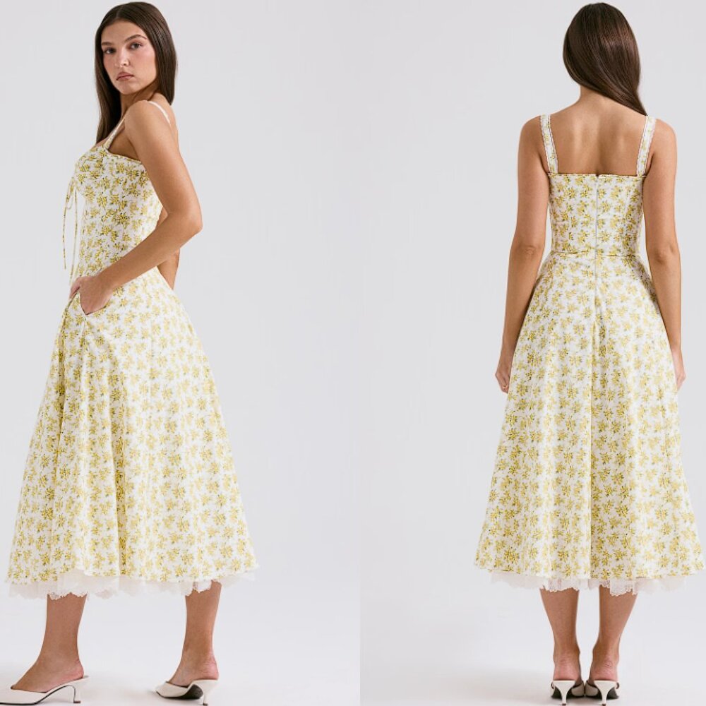 House of CB ‘Rosalee’ White Vintage Floral Print Cotton Bustier Sundress - Picture 6 of 10